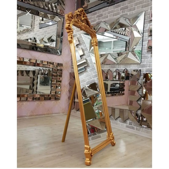 Varaklı Gold Karşılama Aynası – Lüks Dekoratif Boy Ayna | Organizasyon Outlet